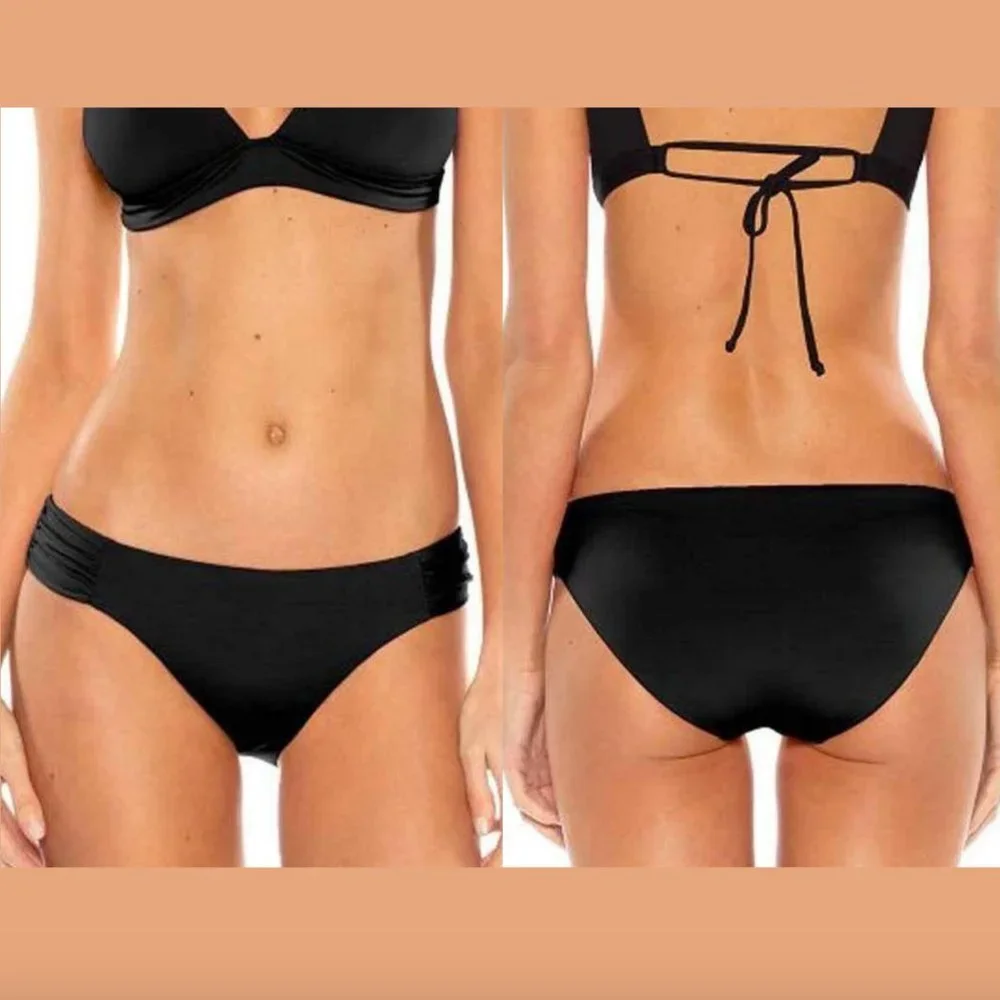 NEW $44 Becca Color Code Shirred‎ Black Bikini Bottoms [ SZ XL ] #3988